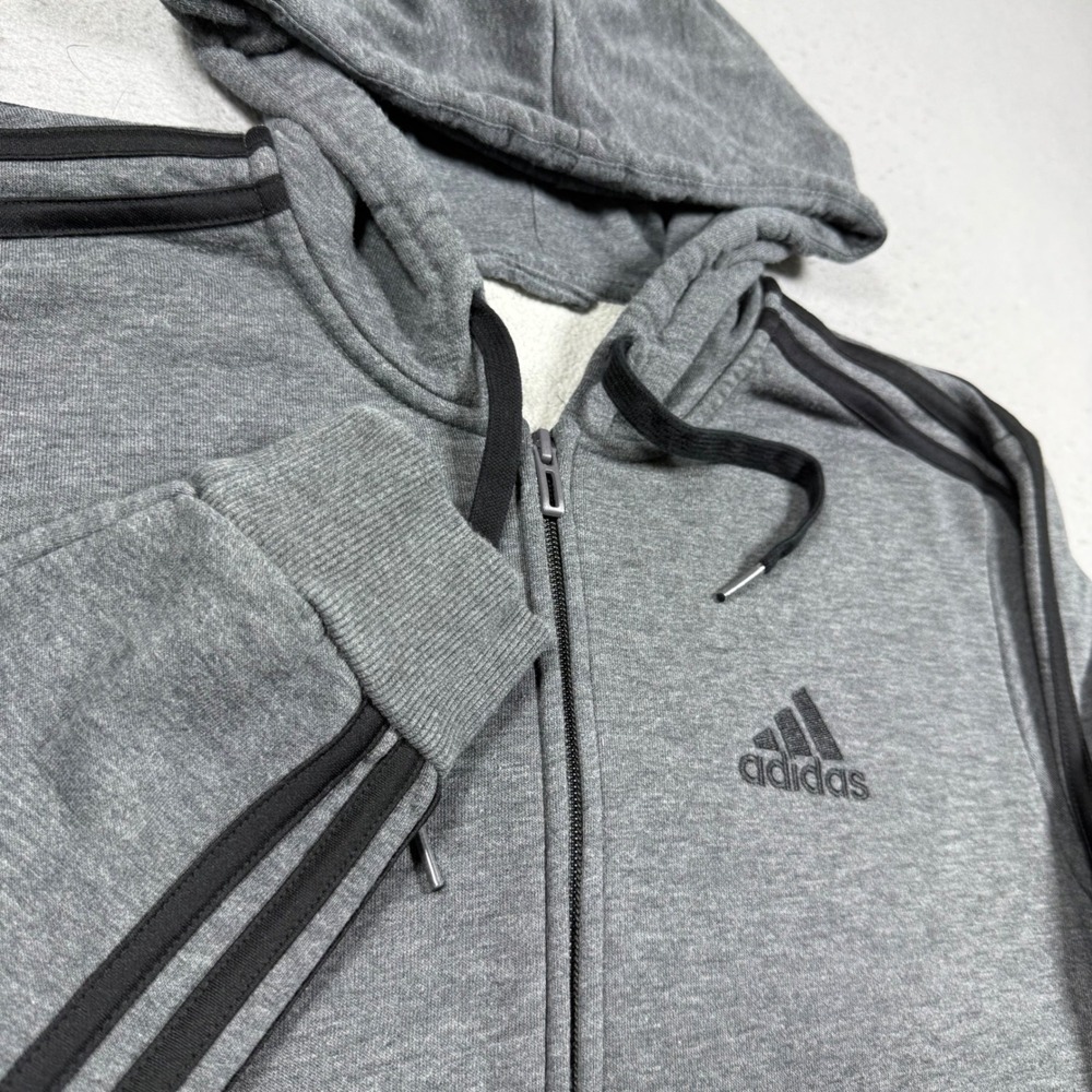 Adidas Essentials 3-Stripes Full Zip Hoodie Heather Grey Mens Sweatshirt
